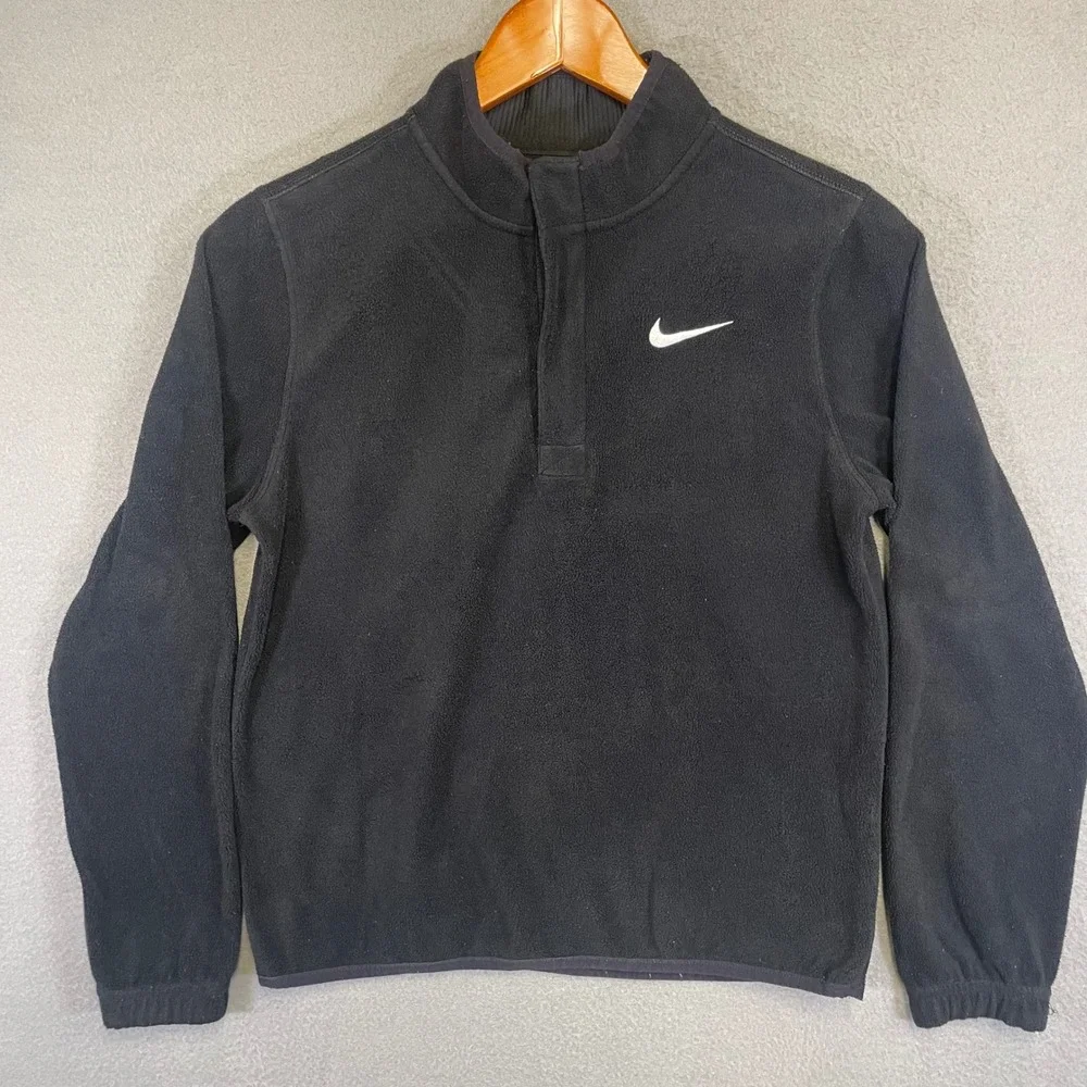 Nike Standard Fit Fleece Snap Mock Neck Pullover Black Boys Large CU2203-010